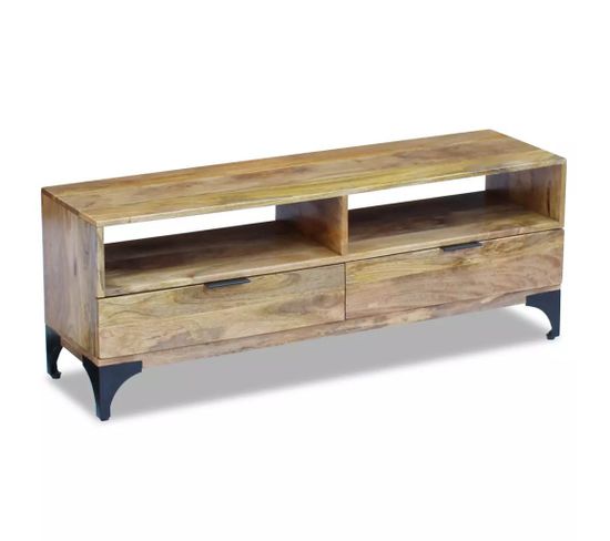 Meuble Télé Buffet TV Télévision Design Pratique Bois De Manguier 120 Cm 2502130