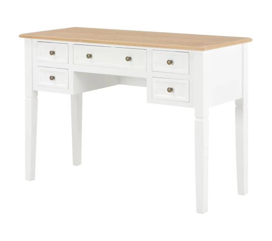 Bureau Table Meuble Travail Informatique Bois Blanc 109,5 Cm 0502114