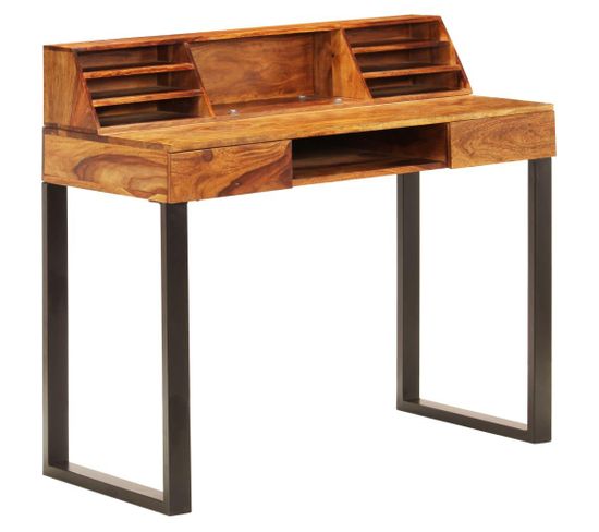 Bureau Table Meuble Travail Informatique 110 Cm Bois Solide Et Acier 0502093