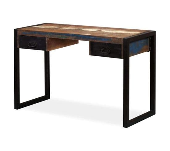 Bureau Table Meuble Travail Informatique Avec 2 Tiroirs Bois De Récupération Massif 120 Cm 0502062