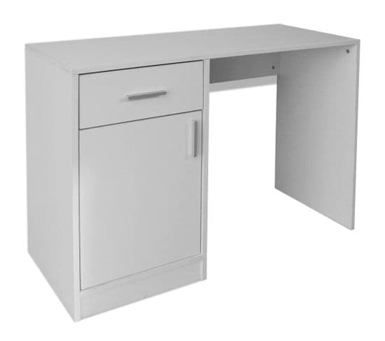 Bureau Table Meuble Travail Informatique Avec Tiroir Et Placard 100 Cm Blanc 0502060