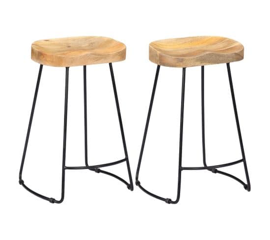 Lot De Deux Tabourets De Bar Design Chaise Siège Bois De Manguier Massif 1202102