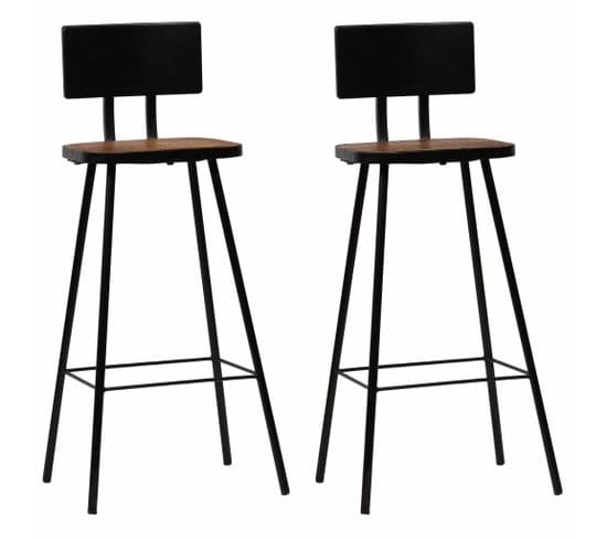 Lot De Deux Tabourets De Bar Design Chaise Siège Bois Massif De Récupération Marron Foncé 1202188