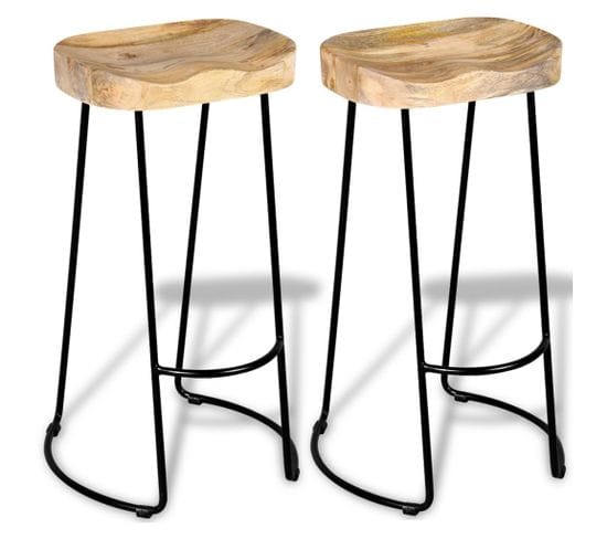 Lot De Deux Tabourets De Bar Design Chaise Siège 2 Pièces Bois De Manguier Massif 1202061