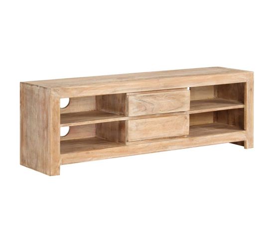 Meuble Télé Buffet TV Télévision Design Pratique Bois D'acacia Massif 120 Cm Marron Clair 2502121