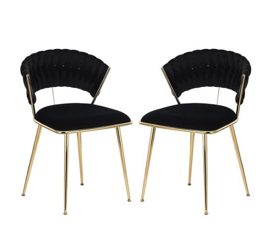 Chaises De Salle à Manger - Pieds En Métal Plaqué Or - Matière Velours - Lot De 2- Noir