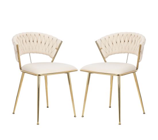 Chaises De Salle à Manger - Pieds En Métal Plaqué Or - Matière Velours - Lot De 2- Beige