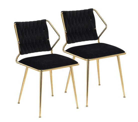 Lot De 2 Chaises Salle à Manger - Pieds En Métal Plaqué - Velours - Noir