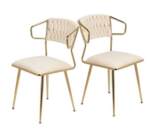 Chaise De Salle à Manger - Lot De 2 - Assise En Velours - 44.5x44.5x77 Cm - Beige