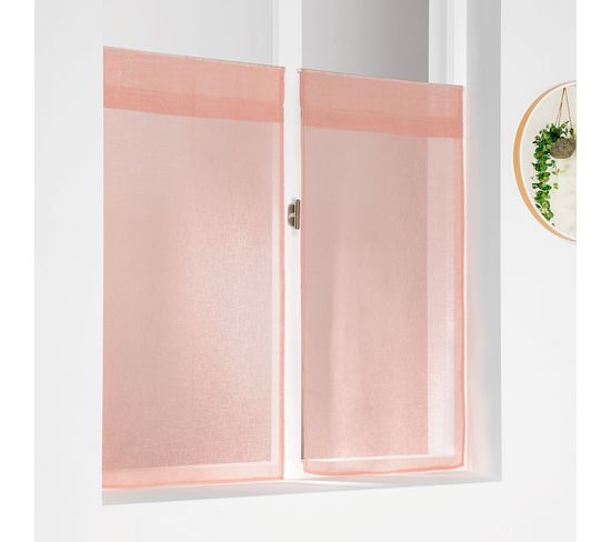 Paire De Vitrages Unis Et Tamisants En Poly/lin - 45x90 Cm - Rose Clair