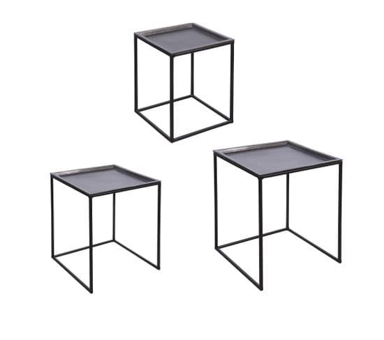 Set De 3 Tables Carrées Plateaux  Amovibles Noir