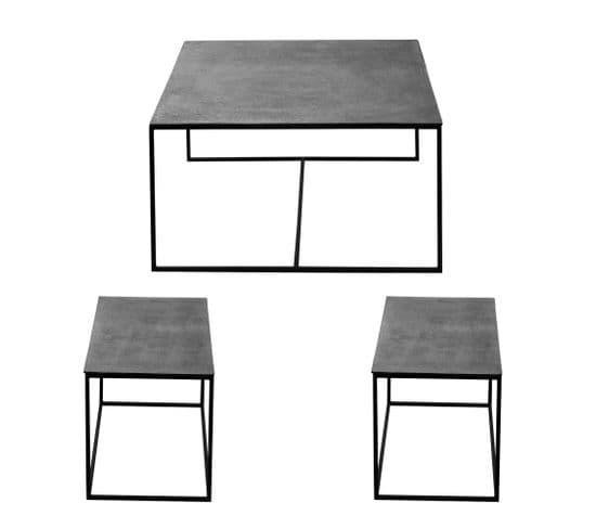 Set De 3 Tables Gigognes Argent 80x80x45 Et 75x39x41 Cm