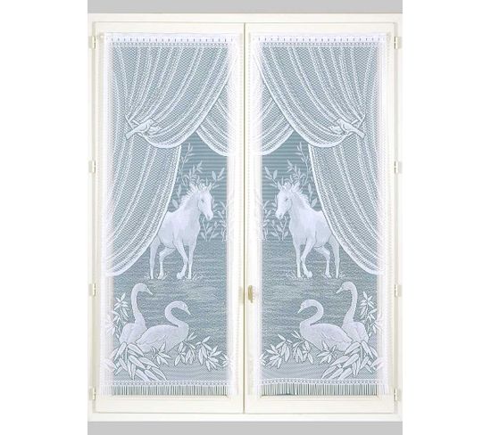 Paire De Vitrages Esprit "equestre" - 60x160 Cm - Blanc