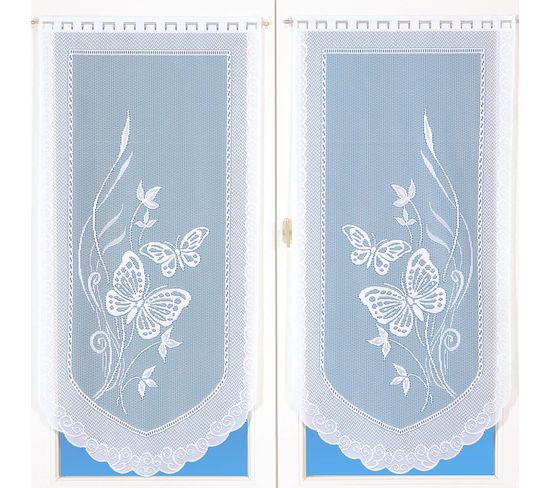 Paire De Vitrages En Dentelle Motifs Papillons - 60x120 Cm - Blanc