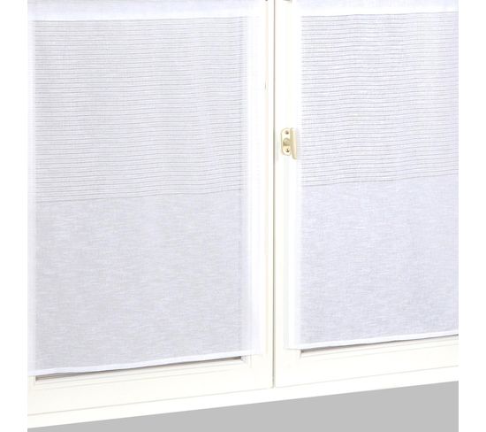 Paire De Vitrages Parement Rayé - 60x160 Cm - Blanc