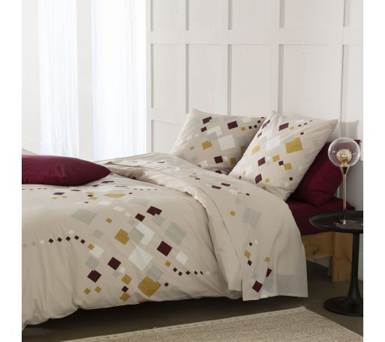 Parure De Lit 100% Coton 57 Fils Tigy Bordeaux Taille 240x260 Cm