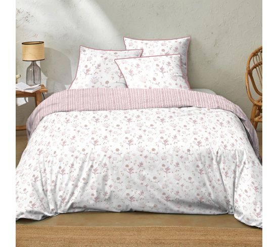 Housse De Couette 220x240 Cm + 2 Taies 100% Coton 51 Fils Spring Rose