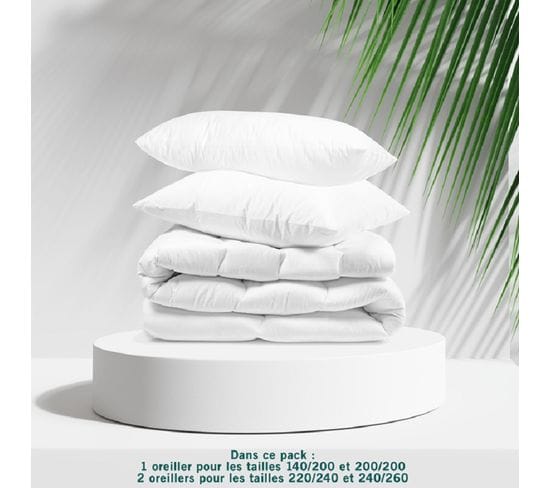 Pack Tempéré Couette + Oreiller(s) - Coton Bio - Jacques 220 X 240 Cm Blanc