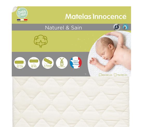 Matelas Bébé Innocence Bio déhoussable 18 kg/m3 60x120 Cm