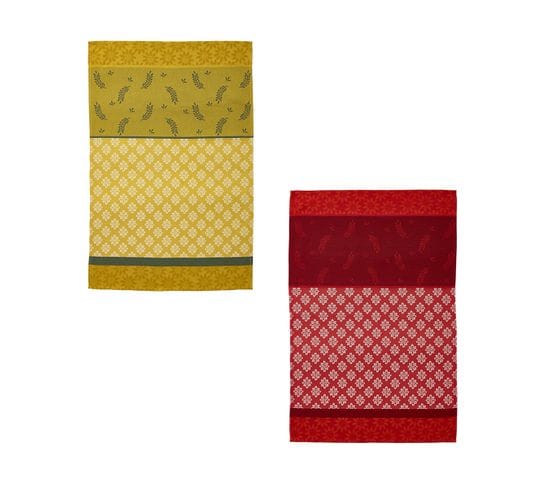 Lot De 2 Torchons En Jacquard De Coton Jaune 50x75