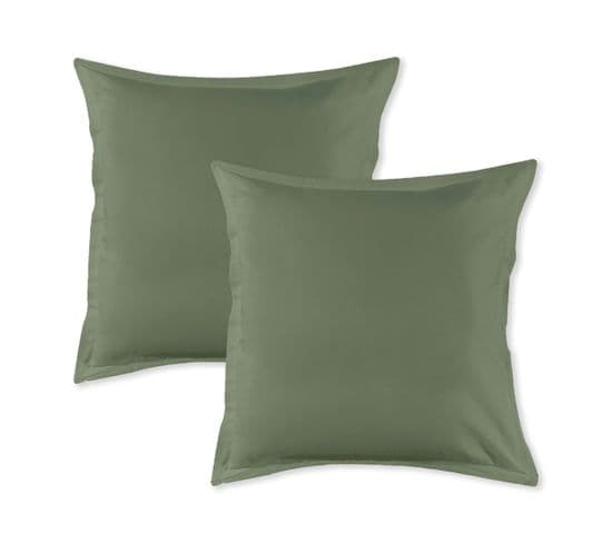 Coton Unis - Lot De 2 Taies D'oreiller En Coton  Sauge 64x64cm Sauge 64x64cm