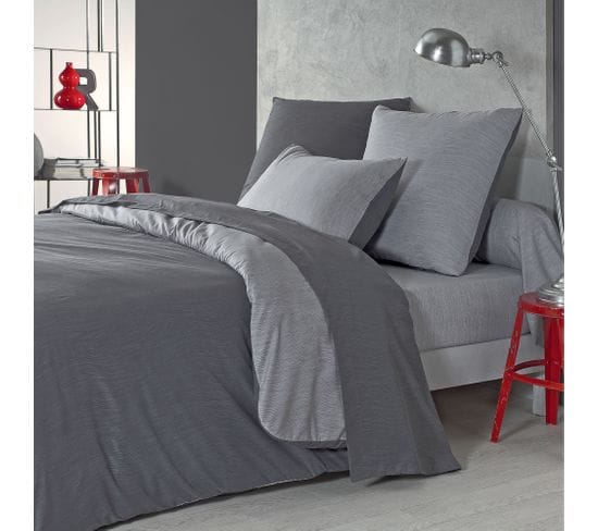 Parure De Lit Bicolore En Polyester Gris 200x200