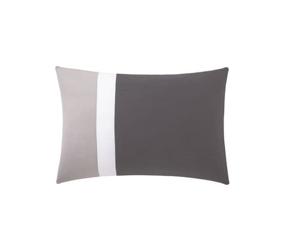 Taie D'oreiller Bicolore En Coton Gris 50x70