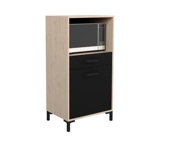 Factory Demi Colonne 60 Cm - 1 Porte Et 1 Tiroir - L 60 X P 43 X H 118 Cm - Chêne Et Noir - Ekipa