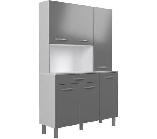 Oslo Buffet De 120 Cm - 1 Tiroir Et 6 Portes - L 120 X P 40 X H 185 Cm - Coloris Gris Brillant