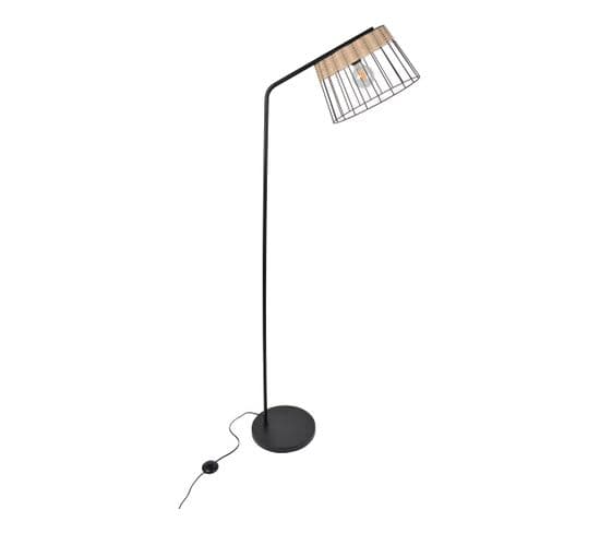 Lampadaire métal/rotin H171 cm INDAH noir mat