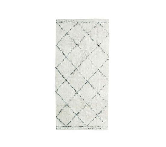 Tapis En Coton à Motifs Losanges Écru Naturel 70x110 - Berbere Losange