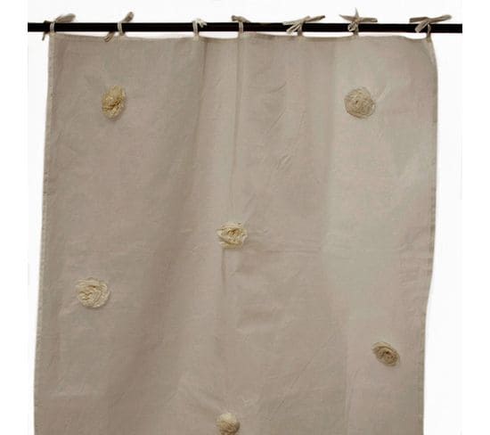 Rideau à Lacets Petites Fleurs Brodées Beige Naturel 110x250 - Fumee