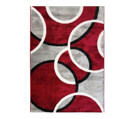 Tapis Effet Laineux Motifs Cercles Rouge Et Gris 120x170 - Undergood Bubbles