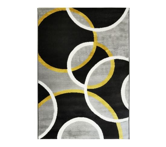 Tapis Effet Laineux Motifs Cercles Gris 120x170 - Undergood Bubbles