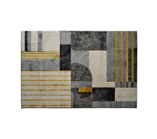 Tapis Style Art Déco Gris Jaune 120x170 - Avant Garde Art Deco