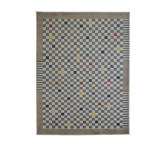 Tapis Effet Laineux Motif Damier Multicolore 133x170 - Ramine