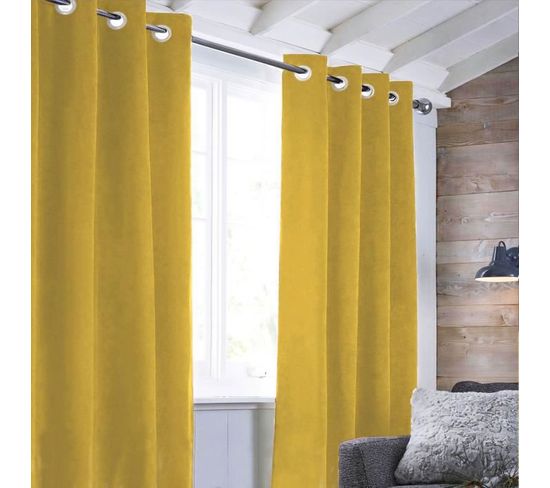 Rideau À oeillets Suèden 100% Polyester 140x250 Cm Jaune