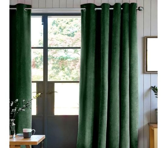 Rideau À oeillets Velours 100% Polyester 140x250 Cm Vert Foncé