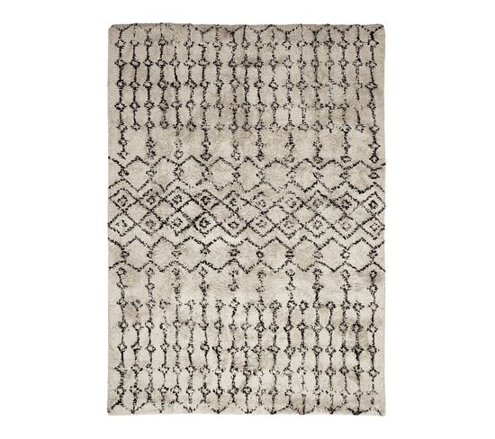 Tapis 100% Coton Recyclé Motifs Berbères Écru Naturel 160x230 - Berbere Tribal