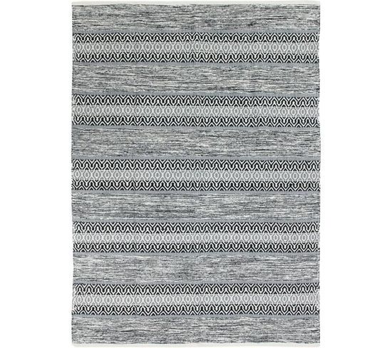 Tapis Terra - 160 X 230 Cm - Bande Ethno Blanc Et Noir