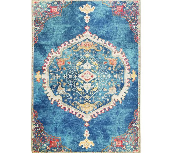 Tapis Vintage Motif Médaillon Bleu 160x230 - Grenade