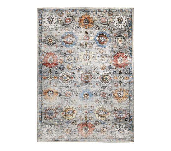 Tapis Effet Vintage Motifs Ornementaux Gris 160x230 - Old Way