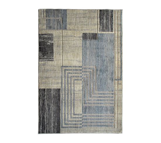 Tapis Extra-doux Motif Processeur Ecru Bleu 160x230 - Recycle Processeur