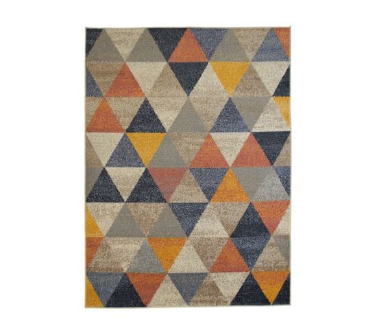 Tapis Effet Laineux Motif Triangle Multicolore 195x270 - Ramine