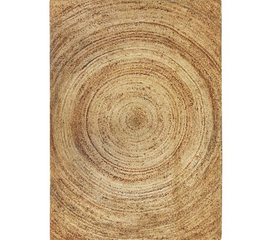 Tapis En Jute Tressé Main, Motif Rond Naturel 300x400 - Sunny Jute