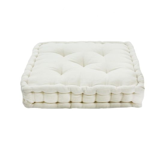 Pouf Tapissier En Velours De Coton Uni Écru 40x40 - Arthur