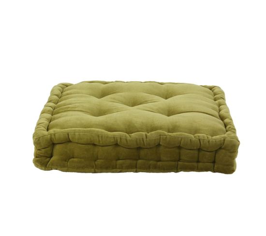 Pouf Tapissier En Velours De Coton Uni Vert Mousse 40x40 - Arthur