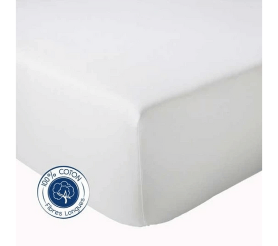 Drap Housse Uni Bonnet 30 Cm 100% Coton - 90x190 Cm - Blanc