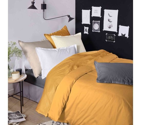 Housse De Couette Satin Made In France Jaune 140x200