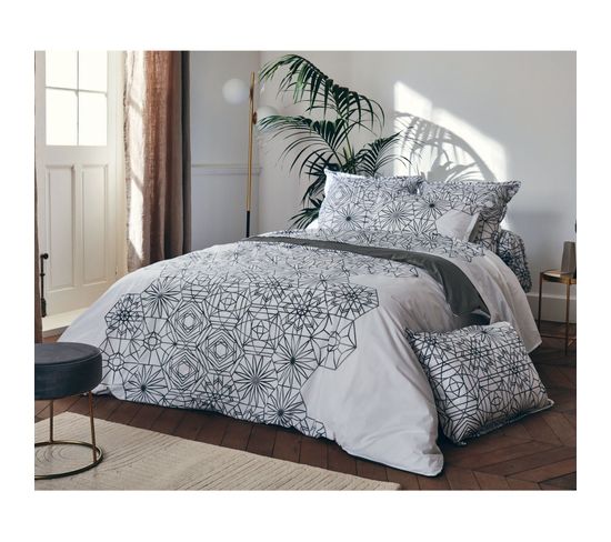 Housse De Couette Aux Motifs Floraux Et Graphiques - 260x240 Cm - Blanc